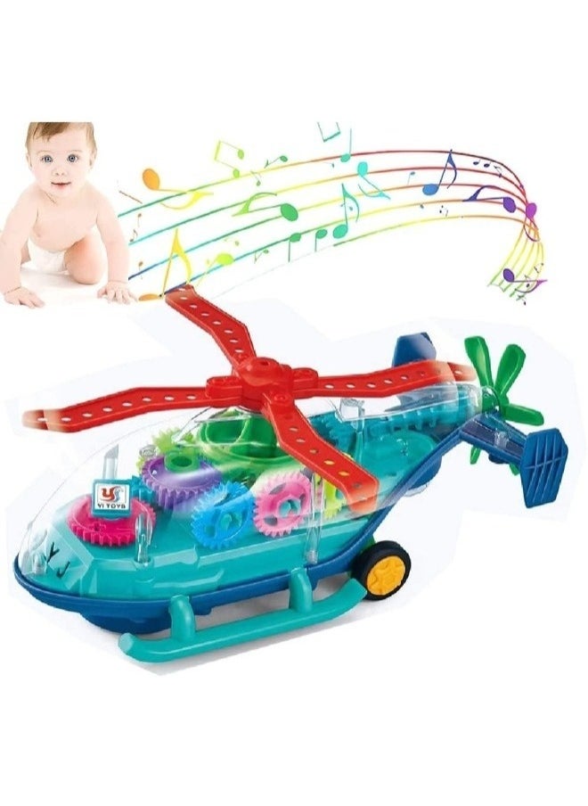 Kids Plastic Vehicles Transparent Toy Helicopter Gear Electric Copter Car Toy For Children With Light And Music