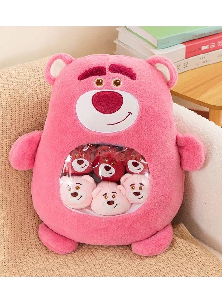 Cute Plush Pillow Removable Stuffed Animal Toy Creative Gift Children's Soft Pillow Room Decoration - Pink Bear (6 Animal Balls Inside)