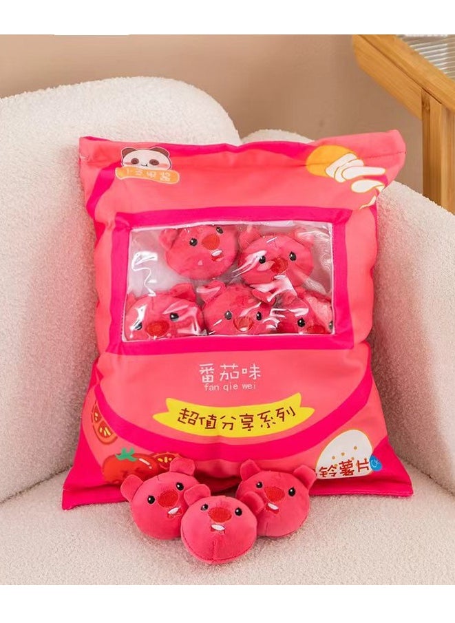 Cute Plush Pillow Removable Stuffed Animal Toy Creative Gift Children's Soft Pillow Room Decoration - Tomato (8 Animal Balls Inside)