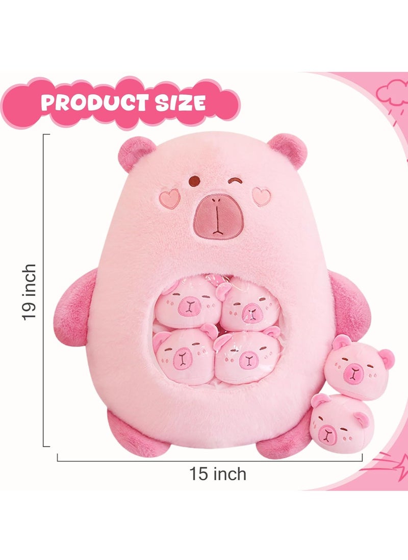 Cute Plush Pillow Removable Stuffed Animal Toy Creative Gift Children's Soft Pillow Room Decoration - Pink Bear (6 Animal Balls Inside)