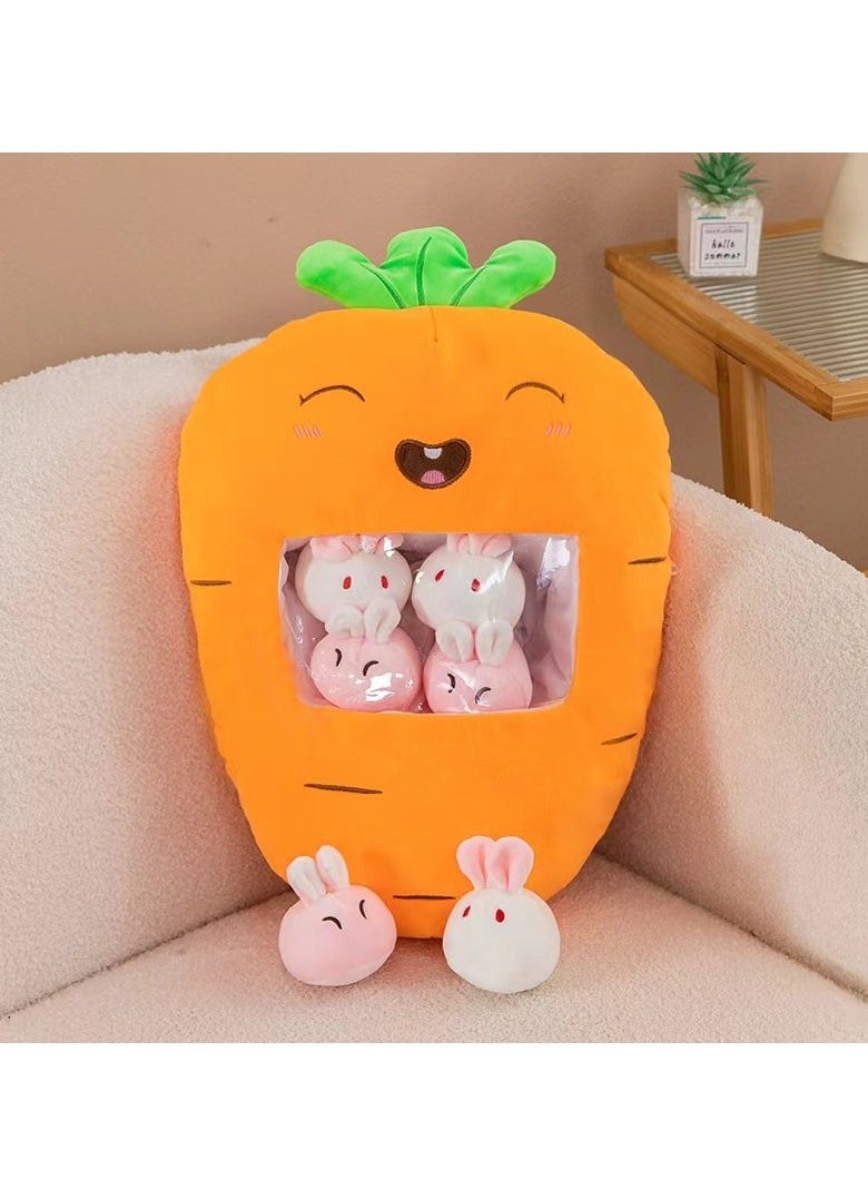 Cute Plush Pillow Removable Stuffed Animal Toy Creative Gift Children's Soft Pillow Room Decoration - Carrot (6 Animal Balls Inside)