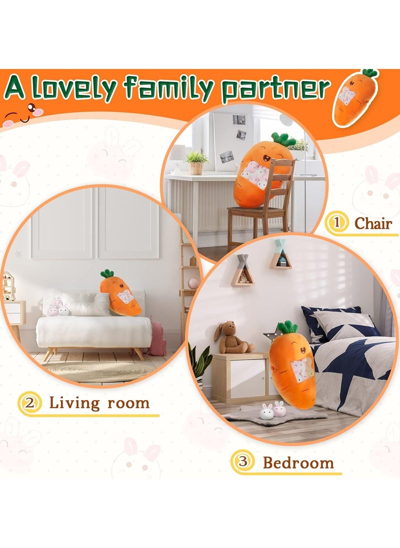 Cute Plush Pillow Removable Stuffed Animal Toy Creative Gift Children's Soft Pillow Room Decoration - Carrot (6 Animal Balls Inside)