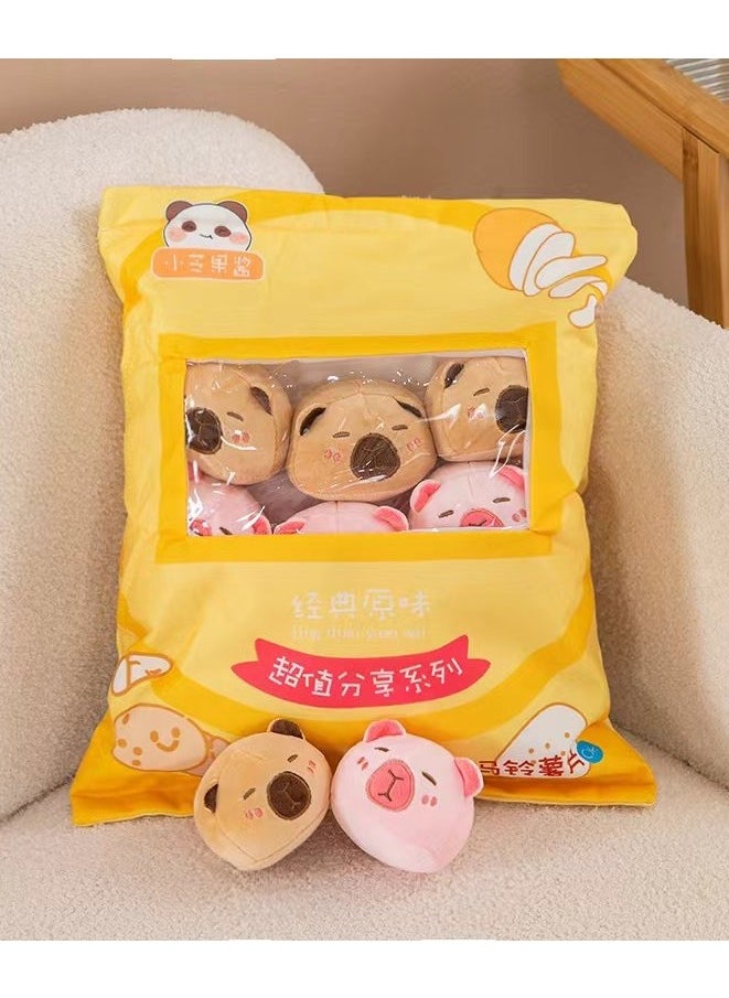 Cute Plush Pillow Removable Stuffed Animal Toy Creative Gift Children's Soft Pillow Room Decoration - Yellow Potato Chips (8 Animal Balls Inside)