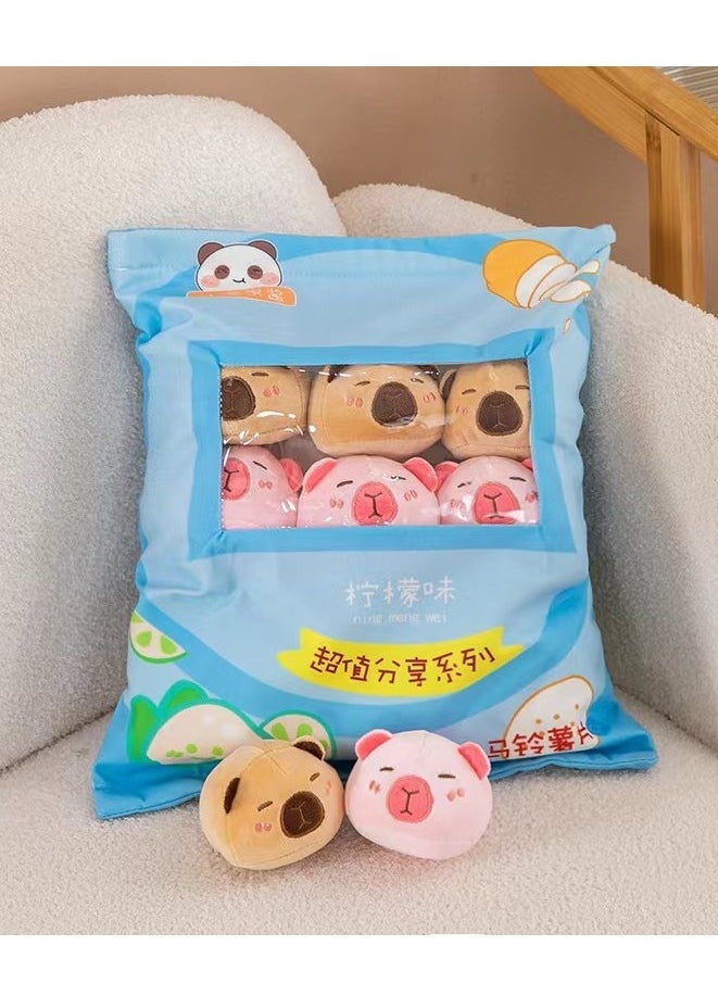 Cute Plush Pillow Removable Stuffed Animal Toy Creative Gift Children's Soft Pillow Room Decoration - Blue Potato Chips (8 Animal Balls Inside)