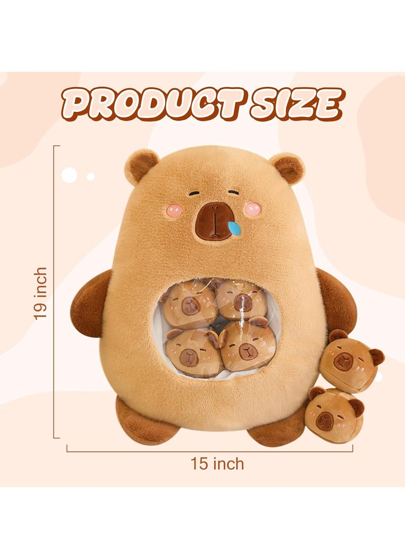 Cute Plush Pillow Removable Stuffed Animal Toy Creative Gift Children's Soft Pillow Room Decoration - Brown Capybara (6 Brown Capybara Balls Inside)