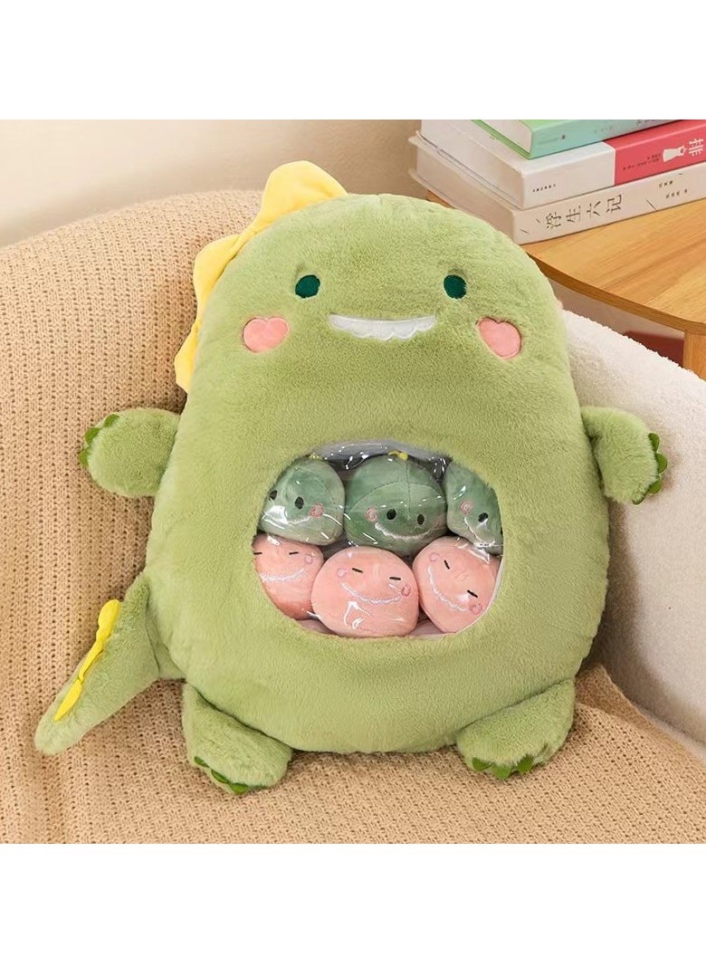 Cute Plush Pillow Removable Stuffed Animal Toy Creative Gift Children's Soft Pillow Room Decoration - Green Dinosaur (6 Animal Balls Inside)