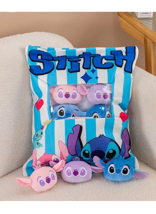 Cute Plush Pillow Removable Stuffed Animal Toy Creative Gift Children's Soft Pillow Room Decoration - Stitch (8 Animal Balls Inside)