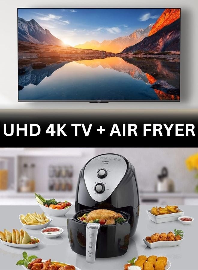 55-Inch 4K UHD Smart TV with 3.5L Air Fryer Bundle | 4K Resolution | HDR10 | Dolby Audio | Healthy Cooking | Perfect for Home Entertainment TV A43 + 55A2025+AIR-FRYER Black