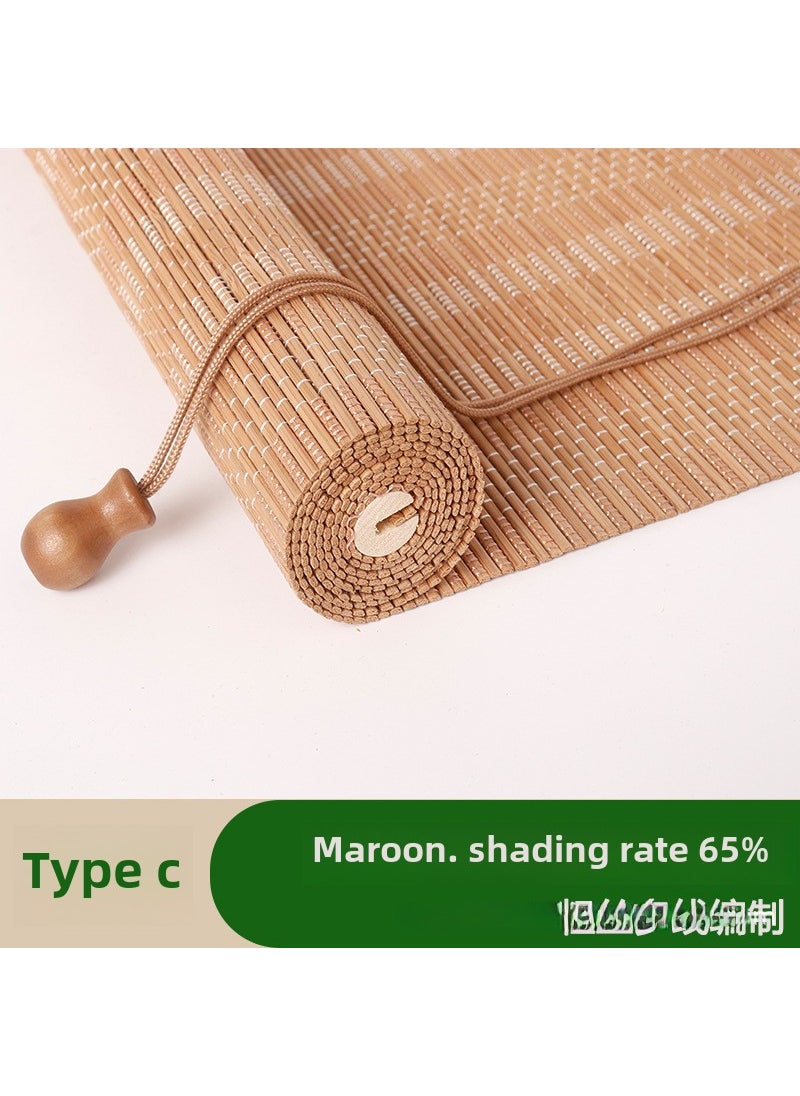 Bamboo Blind Roll-Up Shade Blackout Home Divider C thick silk multi-line carbonized color