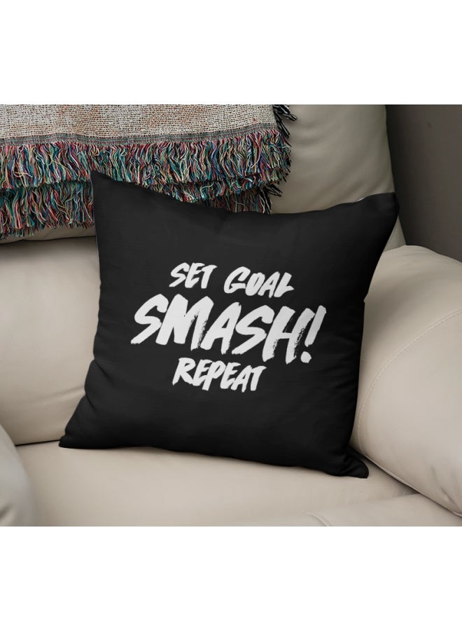 Set Goal Smash Repeat Printed Decorative Pillow Black/Pearl White 16x16inch