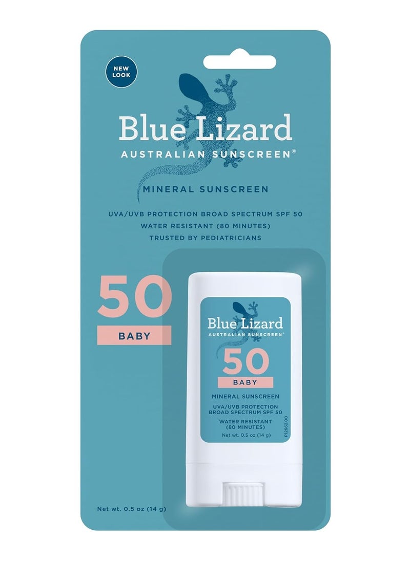 Blue Lizard BABY Mineral Sunscreen Stick with Zinc Oxide, SPF 50+, Water Resistant, UVA/UVB Protection - Easy to apply, Fragrance Free, .5 oz