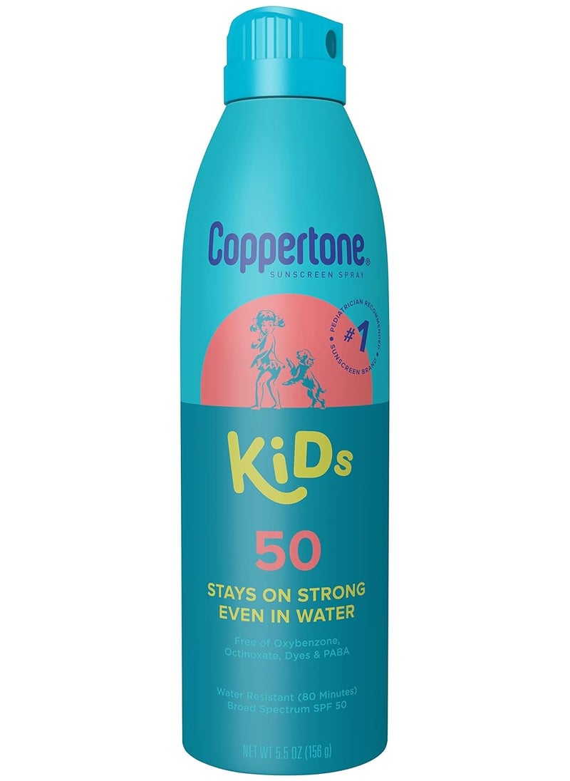 Coppertone Kids Sunscreen Spray SPF 50, Water Resistant Spray Sunscreen for Kids, Pediatrician Recommended Sunscreen Brand, Bulk Sunscreen SPF 50, 5.5 Oz Bottle, Pack of 3