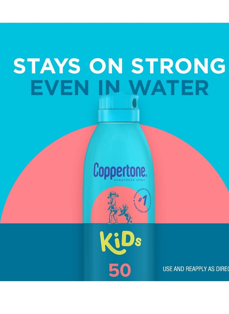 Coppertone Kids Sunscreen Spray SPF 50, Water Resistant Spray Sunscreen for Kids, Pediatrician Recommended Sunscreen Brand, Bulk Sunscreen SPF 50, 5.5 Oz Bottle, Pack of 3