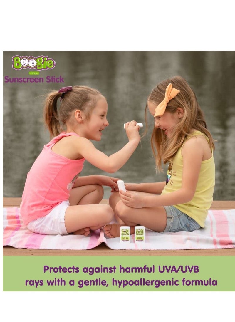 Baby Sunscreen Stick by Boogie, Mineral Sunscreen SPF 50, Travel Size Sunblock for Kids, FSA/HSA Eligible, Zinc Oxide, Water Resistant, Vegan, Fragrance Free, Pack of 2