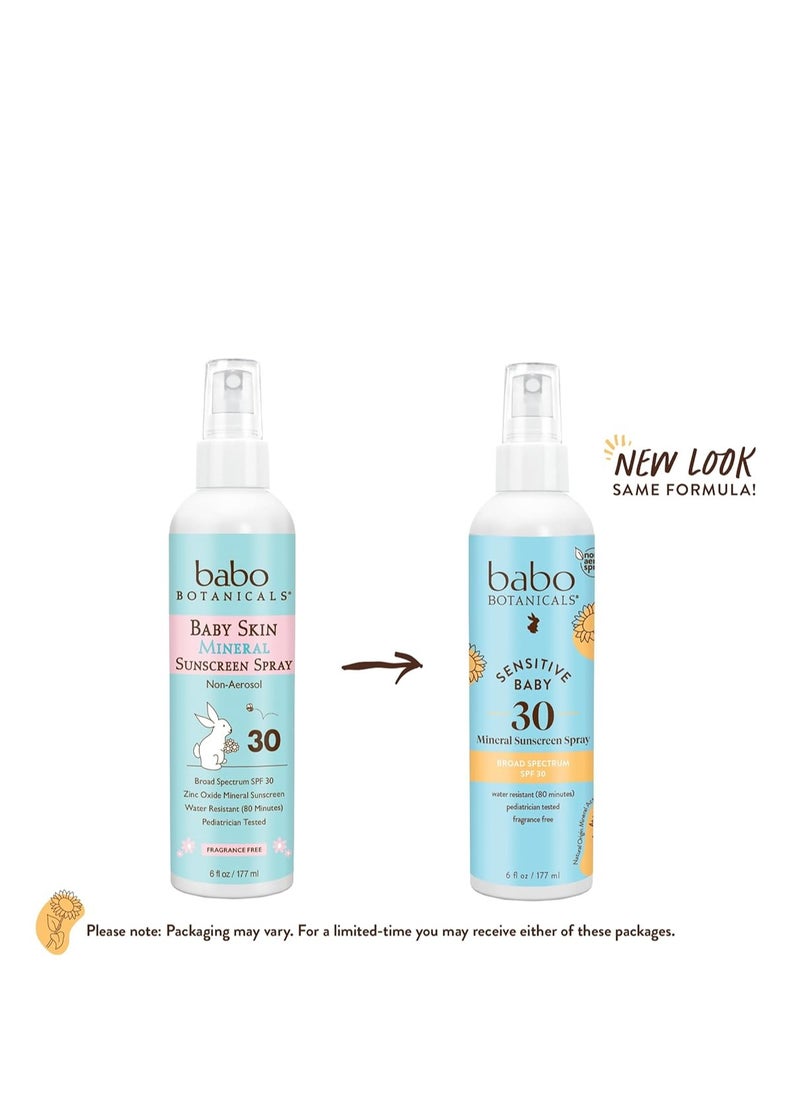 Babo Botanicals Sensitive Baby Mineral Sunscreen Spray SPF30 - Natural Zinc Oxide - Non-Aerosol – Face & Body - Fragrance-Free - Water Resistant - For Babies & Kids - Various Versions