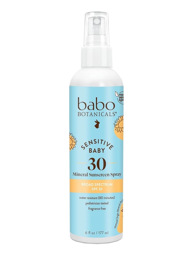 Babo Botanicals Sensitive Baby Mineral Sunscreen Spray SPF30 - Natural Zinc Oxide - Non-Aerosol – Face & Body - Fragrance-Free - Water Resistant - For Babies & Kids - Various Versions