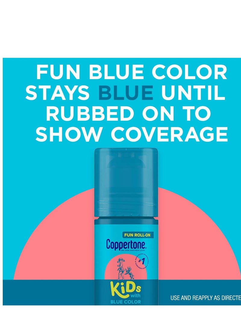 Coppertone Kids Roll On Sunscreen Lotion SPF 50, Kids Sunscreen with Blue Color, Tear Free Sunscreen with Zinc Oxide Sun Protection, 2.5 Fl Oz Tube