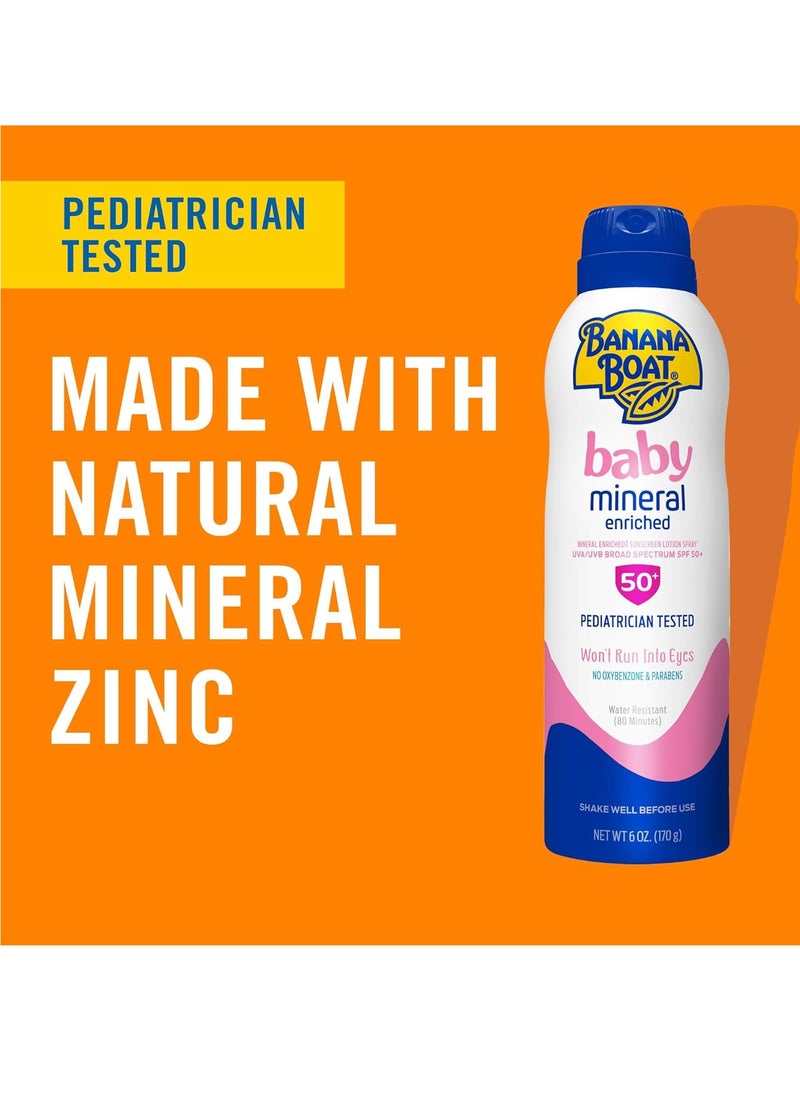 Banana Boat Baby Mineral Enriched Sunscreen Spray SPF 50, 6oz | Banana Boat Baby Sunscreen Spray, Sunscreen for Babies, Oxybenzone Free Sunscreen, Banana Boat Spray Sunscreen SPF 50, 6oz