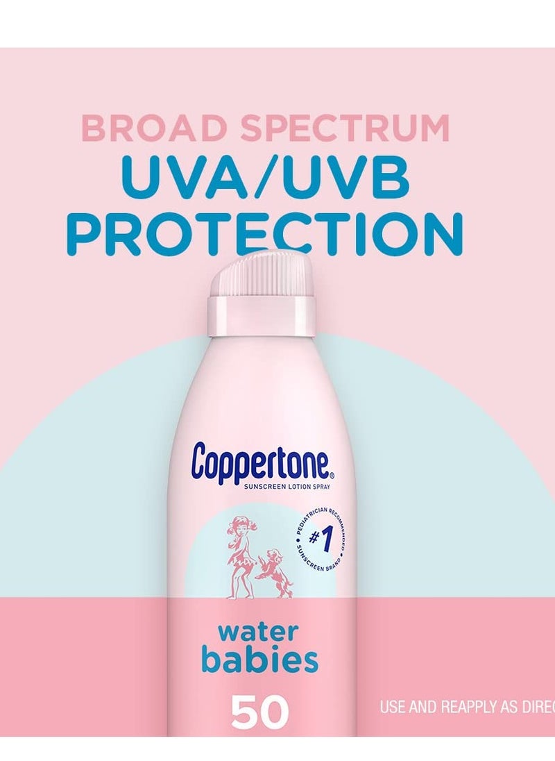 Coppertone Water Babies Sunscreen Lotion Spray SPF 50, Pediatrician Recommended Baby Sunscreen Spray, Water Resistant Sunscreen for Babies, Bulk Sunscreen, 6 Oz, Pack of 3