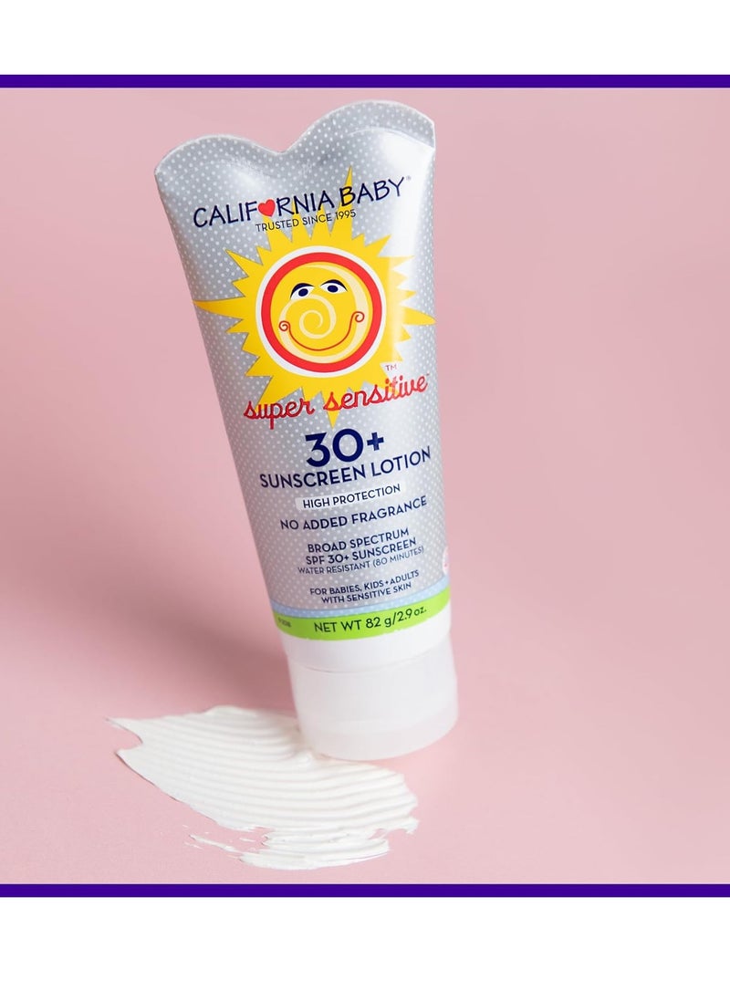 California Baby Super Sensitive SPF 30+ Sunscreen | Broad Spectrum | Titanium Dioxide | Hypoallergenic Unscented Mineral Sunscreen | 51 g / 1.8 oz.