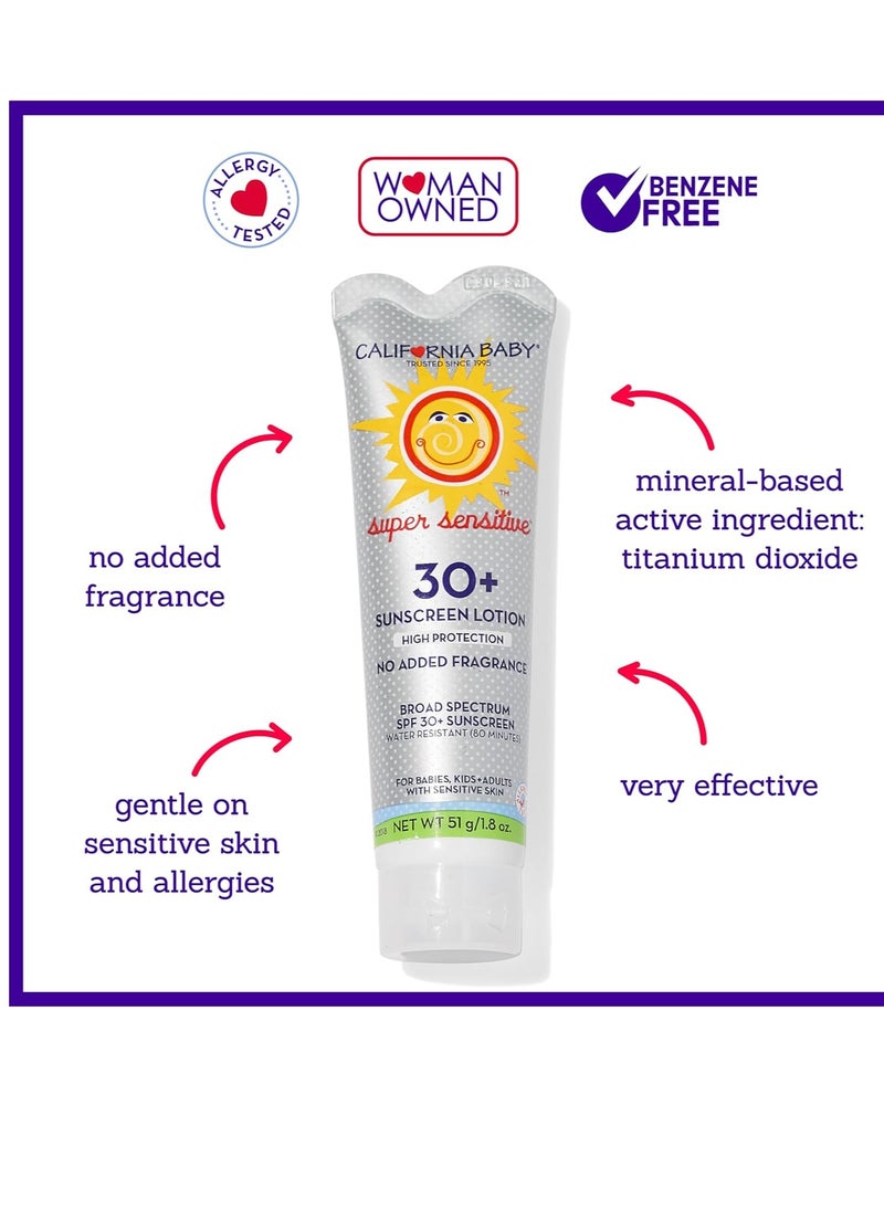 California Baby Super Sensitive SPF 30+ Sunscreen | Broad Spectrum | Titanium Dioxide | Hypoallergenic Unscented Mineral Sunscreen | 51 g / 1.8 oz.