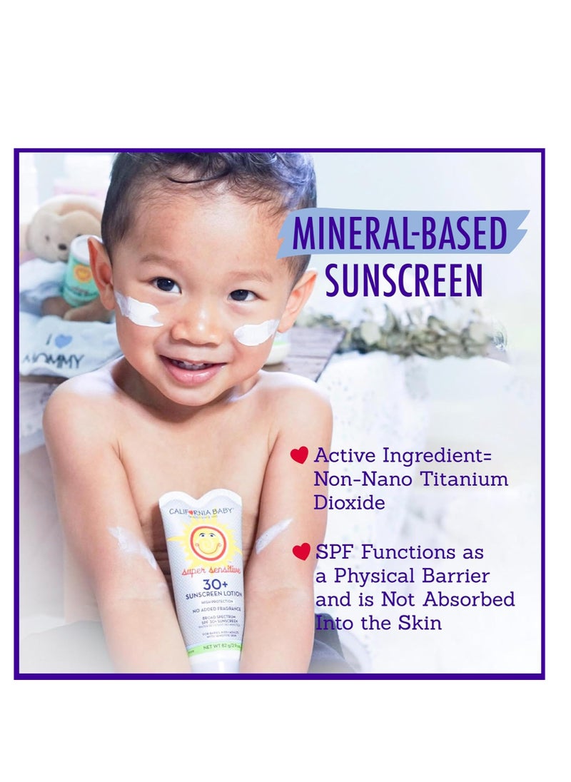 California Baby Super Sensitive SPF 30+ Sunscreen | Broad Spectrum | Titanium Dioxide | Hypoallergenic Unscented Mineral Sunscreen | 51 g / 1.8 oz.