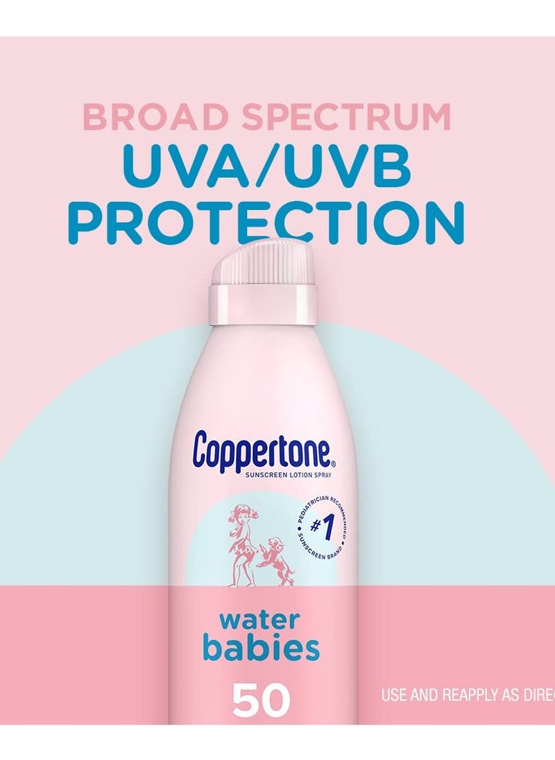 Coppertone Baby Sunscreen Pack, Coppertone WaterBabies SPF 50 Sunscreen Spray, 6 Oz Can + Coppertone Pure and Simple Baby Sunscreen Stick, Mineral Sunscreen SPF 50, Tear Free, 0.49 Oz Stick