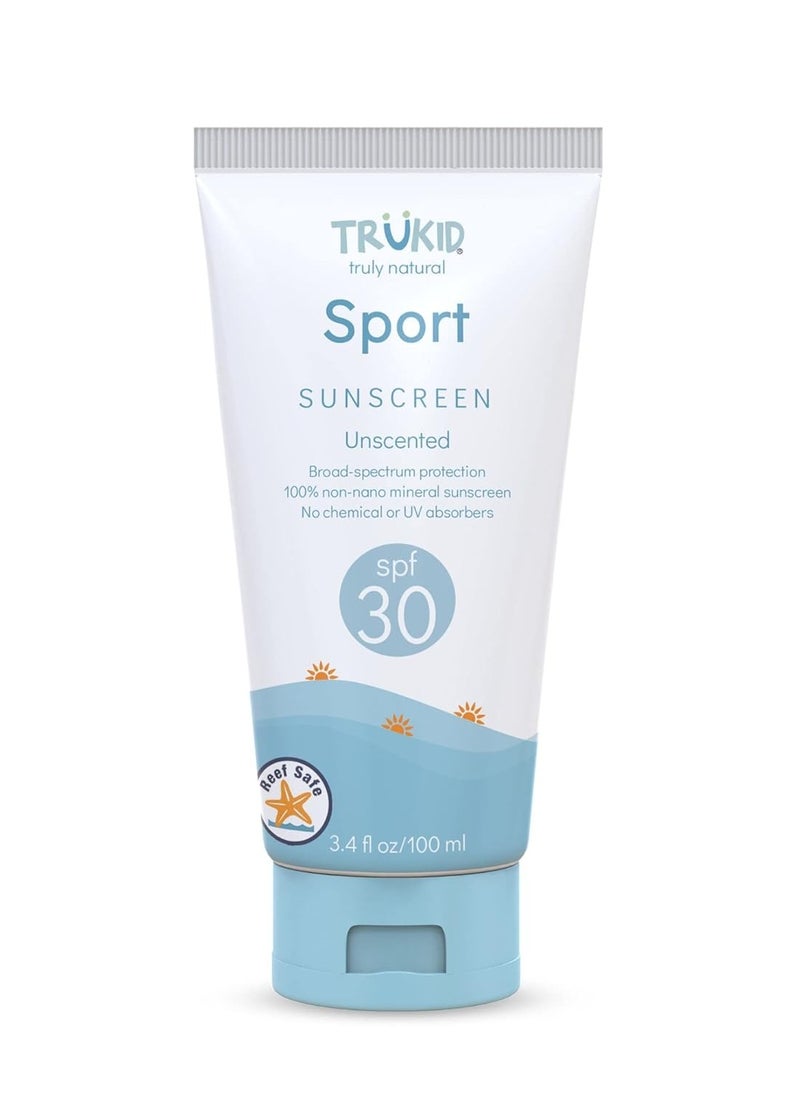 TruKid Sport SPF30 Face Sunscreen Unscented 3.4oz Baby Sunscreen, Natural Ingredients Kids Sunscreen, Reef-Friendly Travel Size Sun Screen, Beach Defense Sunscreen for Kids, Toddlers, Babies & Adults