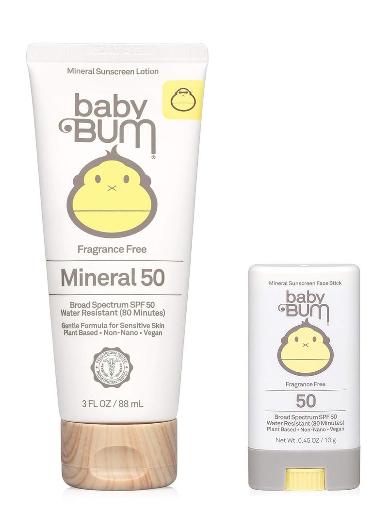 Sun Bum Baby Bum Spf 50 Sunscreen Face Stick and Lotion Mineral Uva/uvb Face and Body Protection for Sensitive Skin Fragrance Free Travel Size