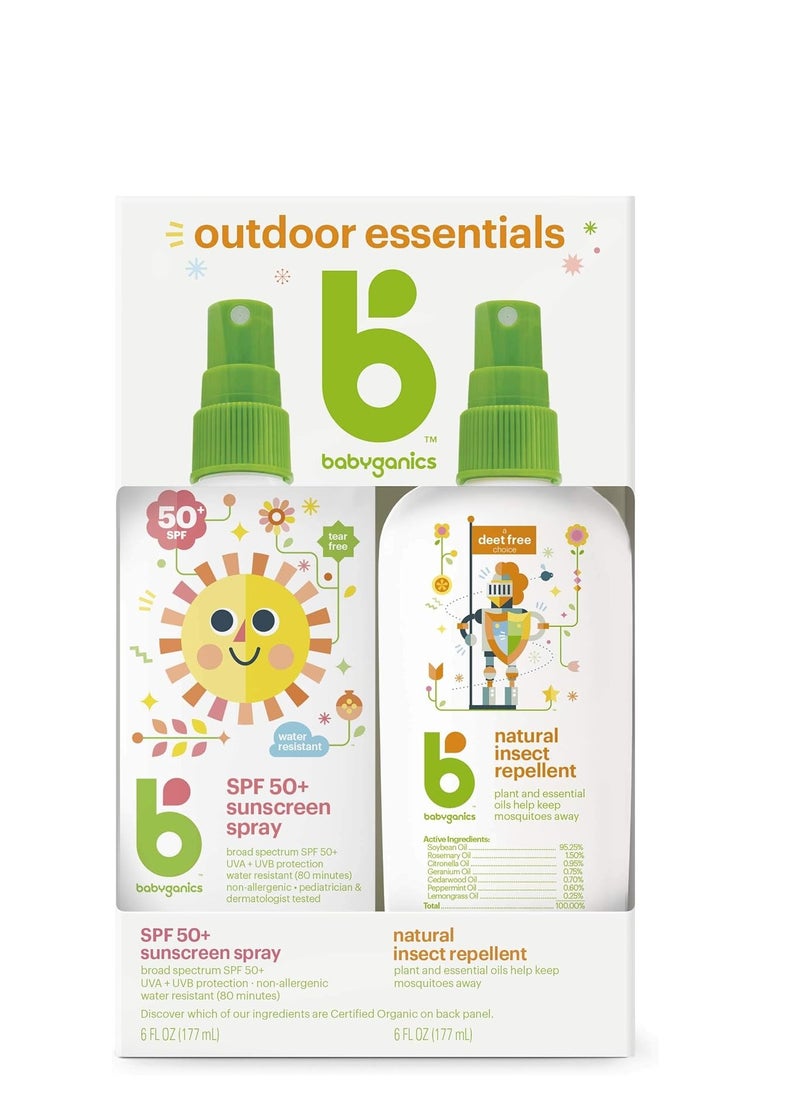 Babyganics 50 SPF Baby Sunscreen Spray and Bug Spray | Octinoxate & Oxybenzone Free | DEET Free, 6oz each, Combo 2 Pack