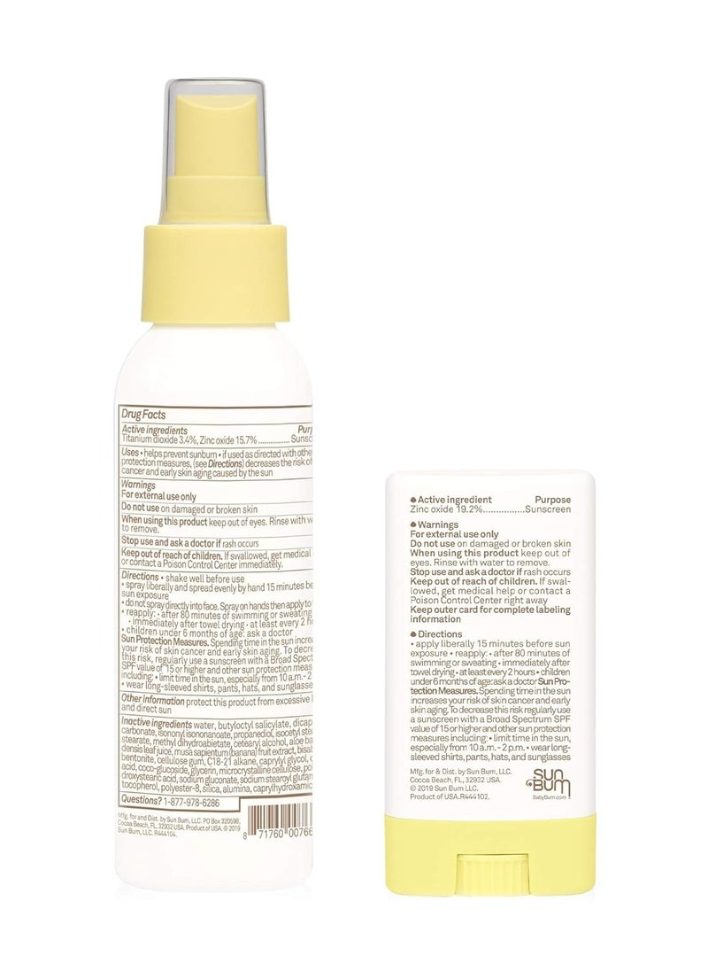 Sun Bum Baby Bum SPF 50 Sunscreen Spray & Face Stick | Mineral Uva/Uvb Face & Body Protection for Sensitive Skin | Fragrance Free | Travel Size
