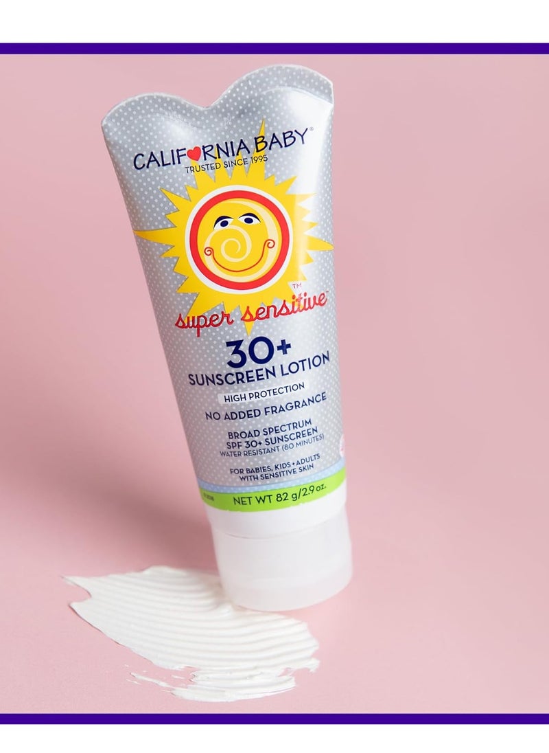 California Baby Super Sensitive SPF 30+ Sunscreen | Broad Spectrum | Titanium Dioxide | Hypoallergenic Unscented Mineral Sunscreen | Reef Safe Sunscreen | Sensitive Skin Friendly | 82g / 2.9oz