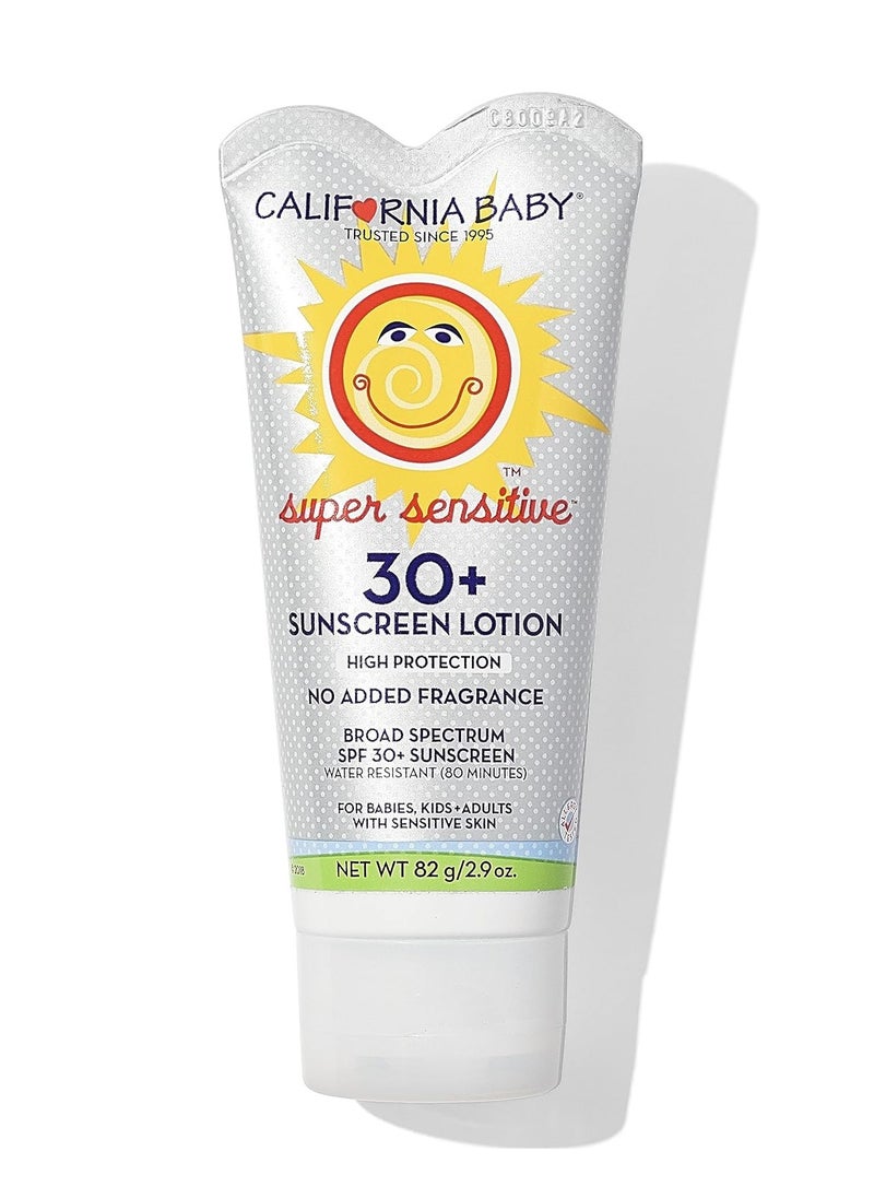 California Baby Super Sensitive SPF 30+ Sunscreen | Broad Spectrum | Titanium Dioxide | Hypoallergenic Unscented Mineral Sunscreen | Reef Safe Sunscreen | Sensitive Skin Friendly | 82g / 2.9oz