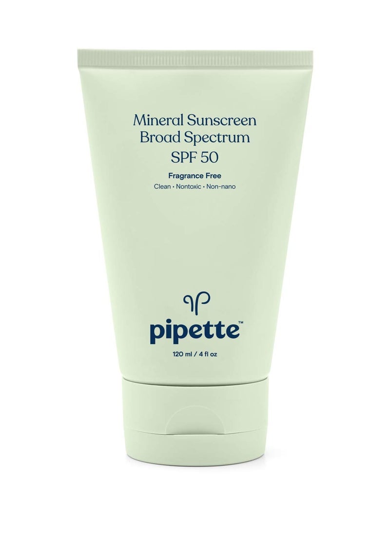 Pipette Mineral Sunscreen - SPF 50 Broad Spectrum Baby Sunblock with Non-Nano Zinc, UVB/UVA Non-Toxic Sun Protection for Kids & Sensitive Skin, 4 fl oz