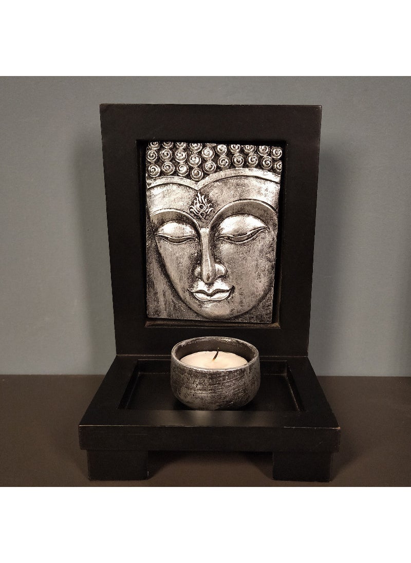 Southeast Asian Buddha Statue Candle Holder Resin Zen Home Decor FX-14A Silver