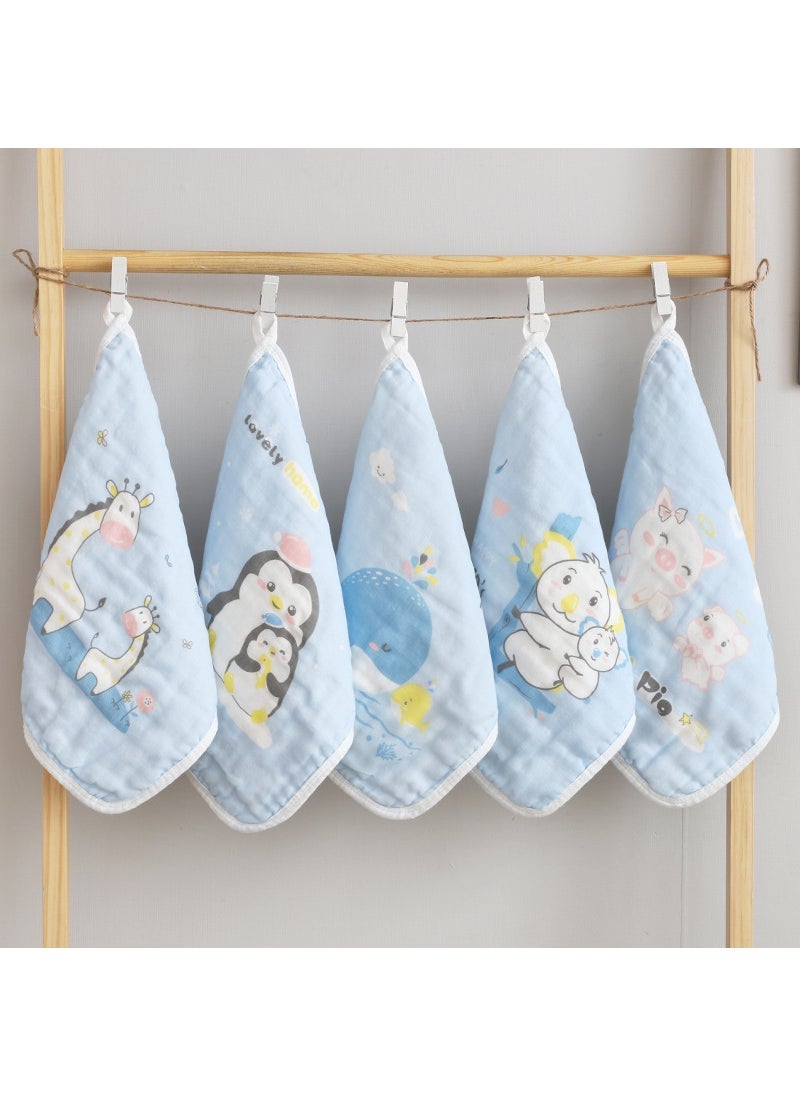 6-Layer High-Density Pure Cotton Baby Face Towel Blue bottom parent-child