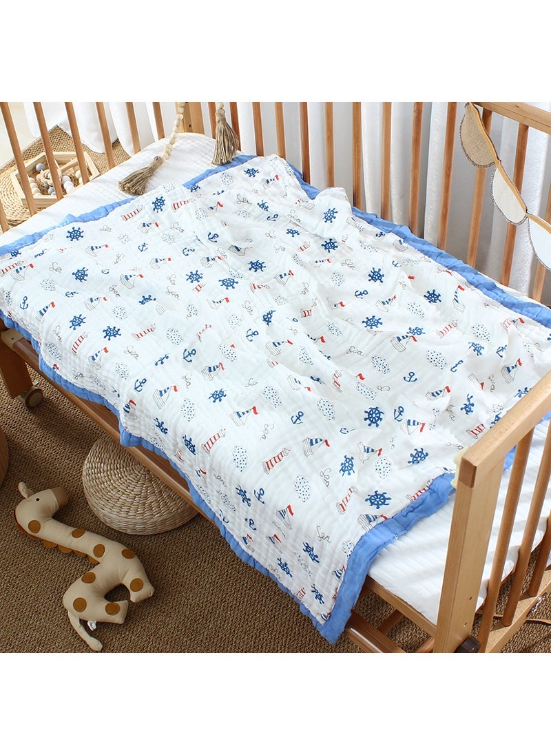 1 x 5 pcs 6-Layer Cotton Gauze Baby Bath Towel Cartoon Sailboat [Broadside]]