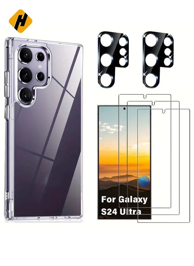 6-in-1 Protection Set for Samsung Galaxy S24 Ultra | 3x Tempered Glass Screen Protectors + 2x Camera Lens Protectors + 1x Transparent TPU Case