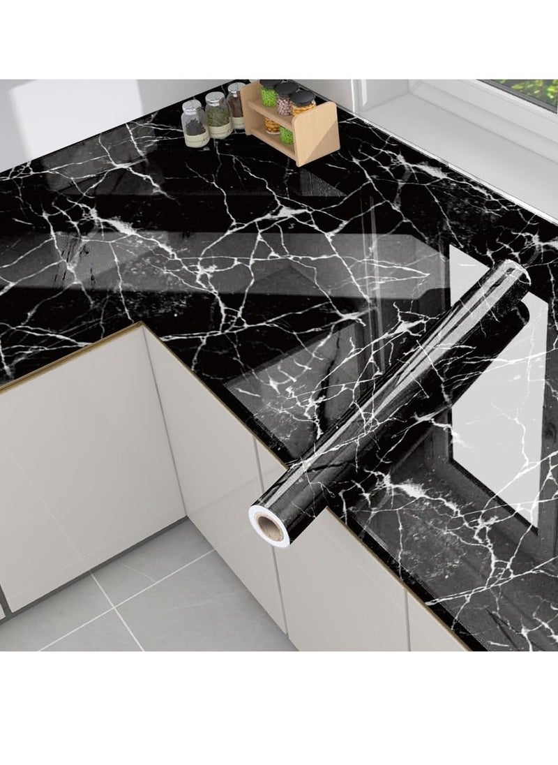 45x500cm Black Marble Vinyl Film - Peel & Stick for Kitchen, Cabinets, Countertops, Walls