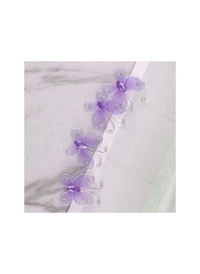 50PCS Wired Mesh Butterfly Glitter Gem Butterfly Craft Decor(Lavender)