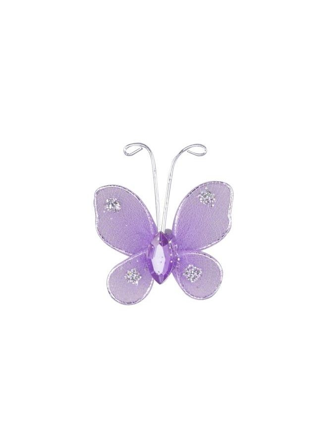 50PCS Wired Mesh Butterfly Glitter Gem Butterfly Craft Decor(Lavender)