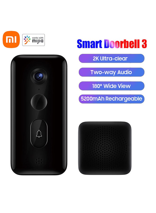 Smart Doorbell, 3 Home Wireless Security Camera, 2K Ultra-clear Infrared Night Vision, 180° Wide View, Two-way Audio Phone Alerts, for Real-time Supervision