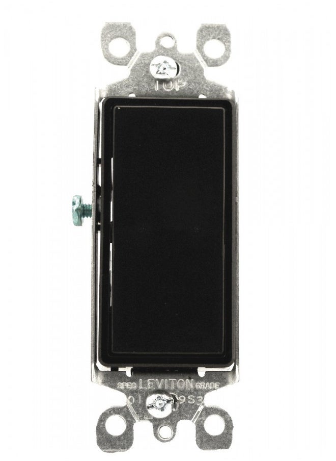 Leviton 5603-2E 15 Amp, 120/277 Volt, Decora Rocker 3-Way AC Quiet Switch, Residential Grade, Grounding, Black