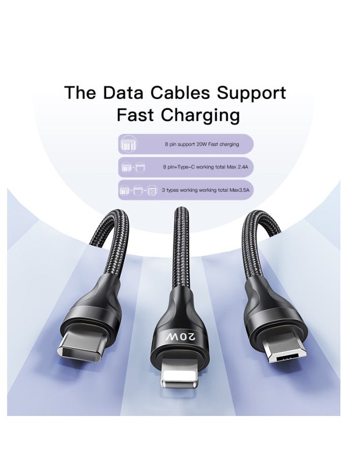 3-in-1 USB cable | Type-C fast charging | Lightning cable | Yesido charging cable | Yesido CA89 3-in-1 Fast Charging USB Type-C Data Cable
