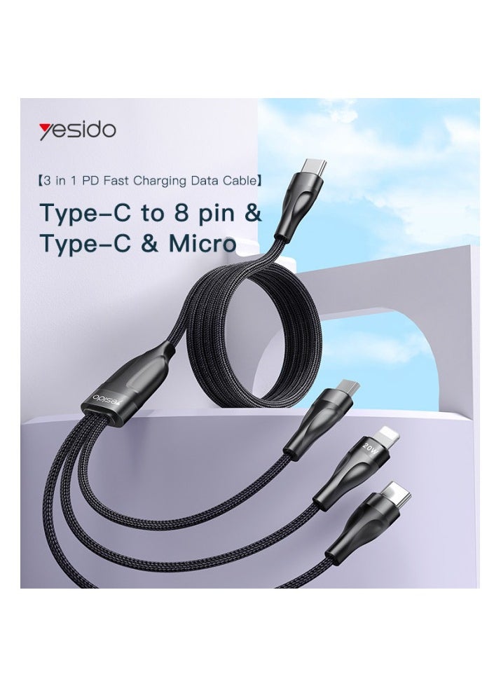 3-in-1 USB cable | Type-C fast charging | Lightning cable | Yesido charging cable | Yesido CA89 3-in-1 Fast Charging USB Type-C Data Cable
