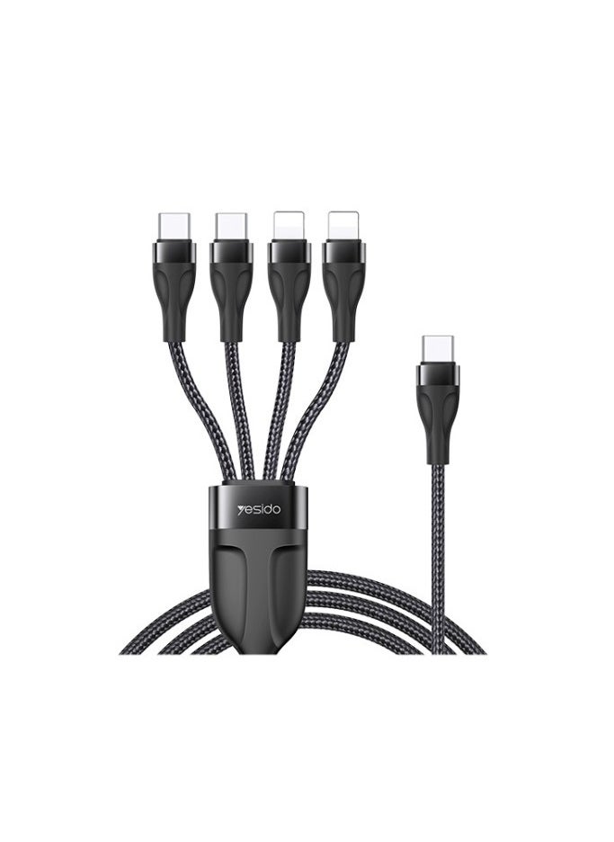 4-in-1 USB Data Cable | 20W Fast Charging for Smartphones | Tablets, and Laptops | Durable 1.2m Nylon Braided Wire | USB to 2 Type-C + 2 Lightning