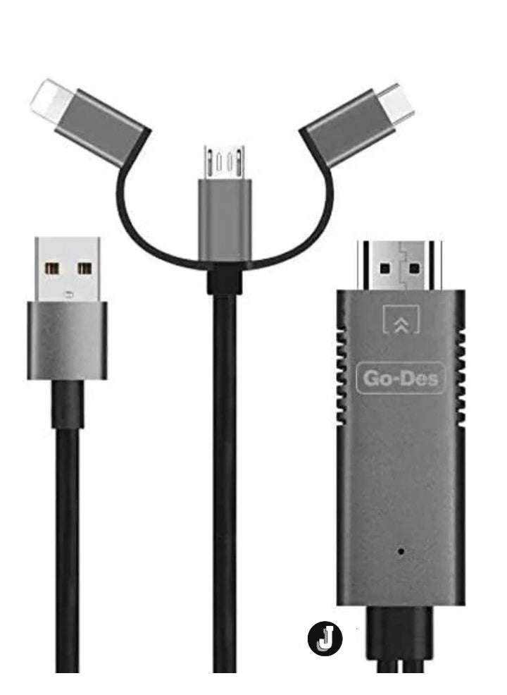 3-in-1 HDMI Cable Adapter – Lightning, Micro USB & USB-C to HDMI, 4K Ultra HD, Plug & Play, Charging While Displaying, Compatible with Android & iOS Devices