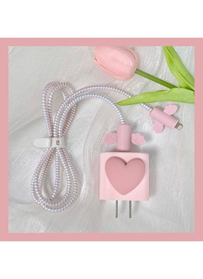 1 x 5 pcs iPhone 12 Charging Cable Protector 20W Fast Charge Pink charging head protective sleeve + data line protection