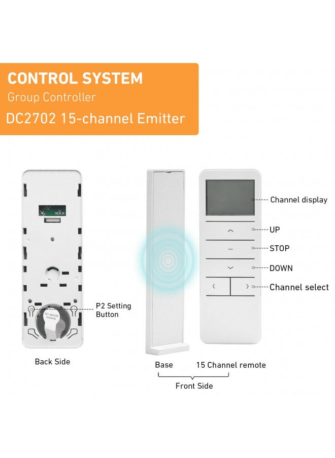 Rollerhouse DC2702 433mhz 15 Channel Wireless RF Transmitter Emitter Remote Controller for Curtain Motor DT52E/KT82TN/DT360