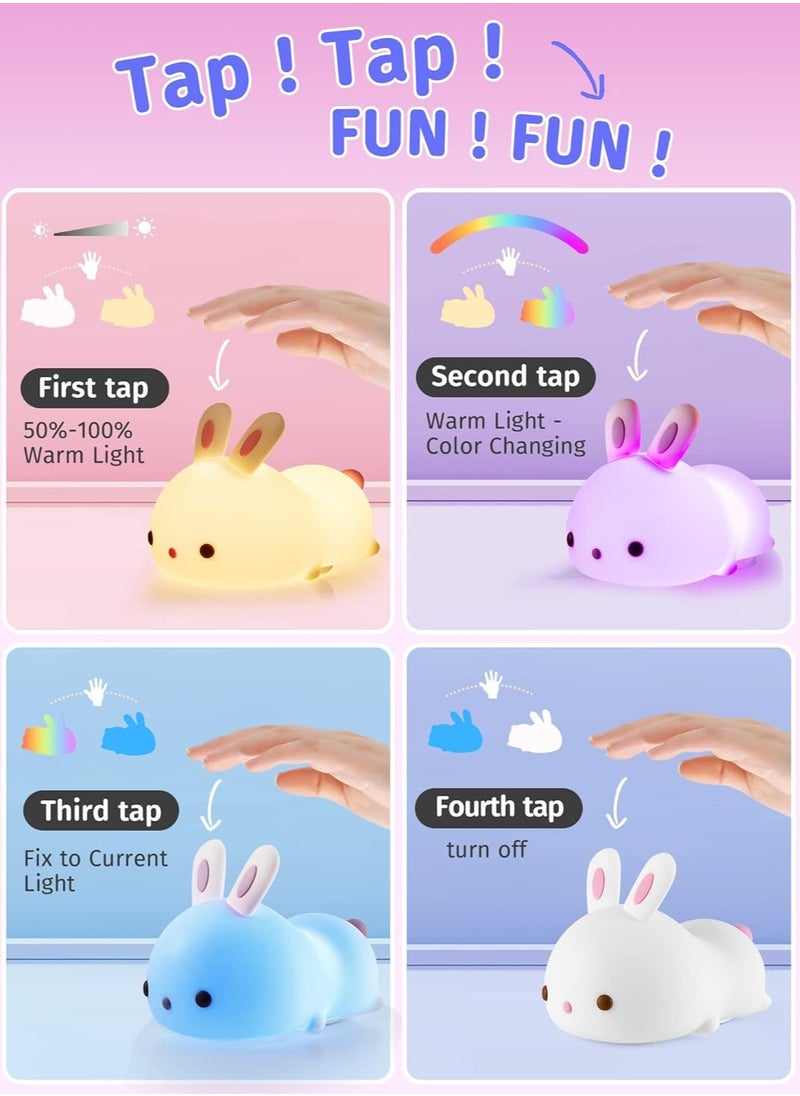 Cute Bunny Kids Night Light Cute night light for kids Rechargeable night light Soft glow night light Bedtime light bunny light Portable Night Light Child-Friendly Night Light LED Bunny Lamp